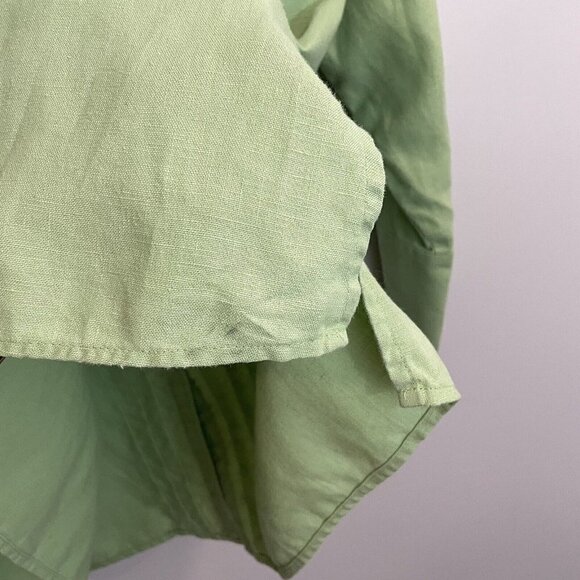 Susan Bristol 100% Linen Button Up Shirt Womens 12 L Green Blouse Mature EUC - Picture 13 of 13